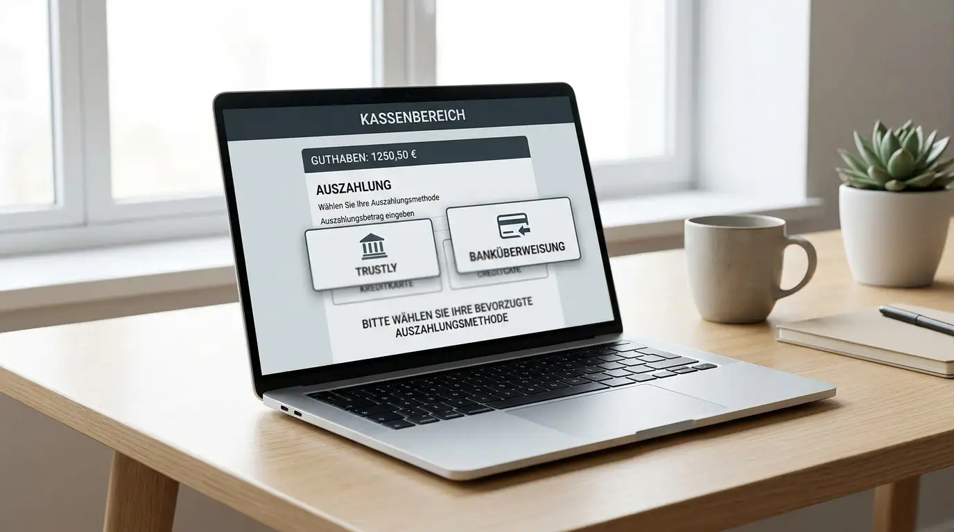 Casino-Kasse-Interface mit Auszahlungsoptionen Trustly und Banküberweisung
