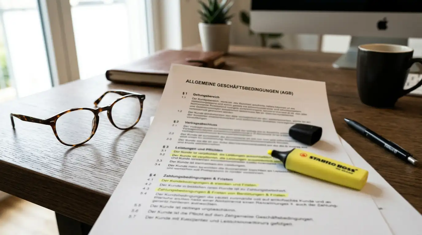 Dokument mit Bonusbedingungen und Textmarker