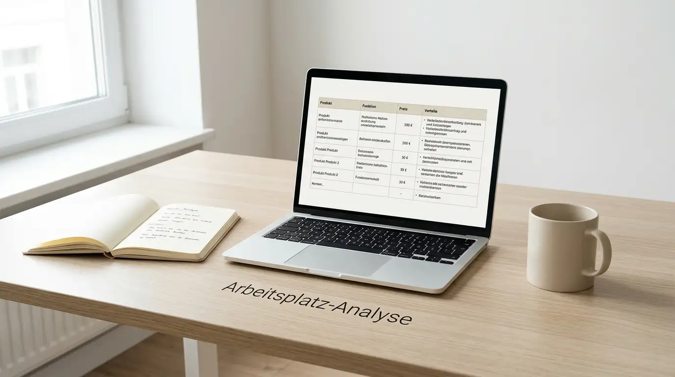 Vergleichstabelle mit Laptop und Notizen auf modernem Schreibtisch