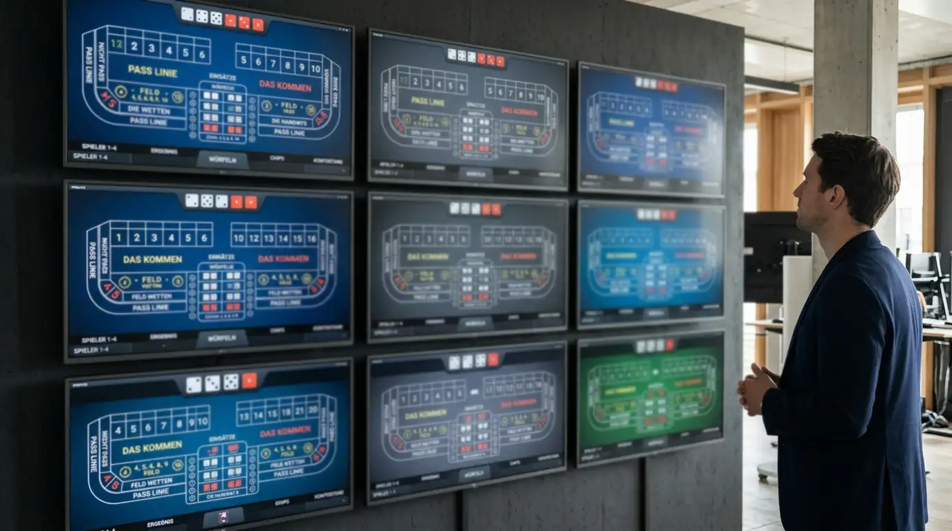 Verschiedene neutrale Craps-Spielvarianten auf digitalen Tischen