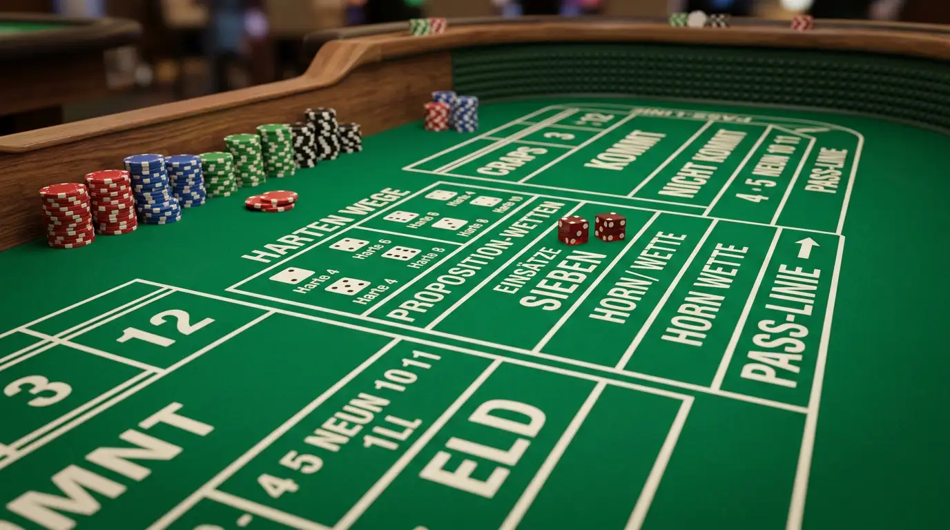 Neutrales Craps-Tableau mit markierten Wettfeldern