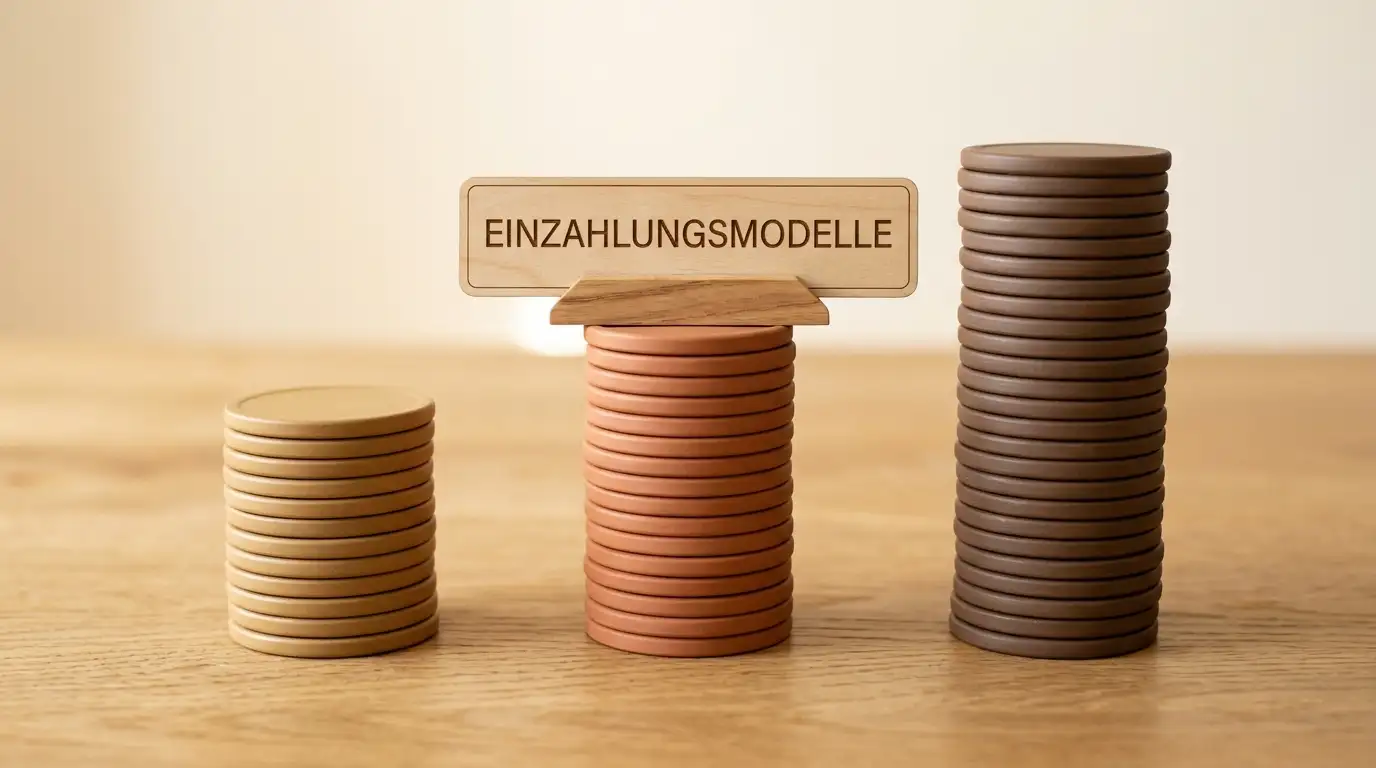 Verschiedene Einzahlungsmodelle symbolisch dargestellt durch gestapelte Münzen unterschiedlicher Höhe