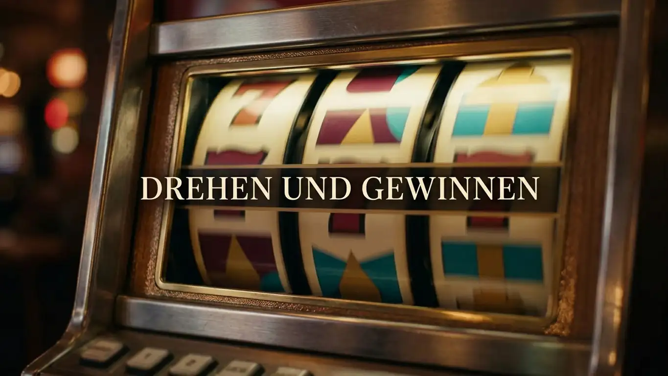 Spielautomat mit drehenden Walzen und bunten Symbolen in gedämpfter Beleuchtung