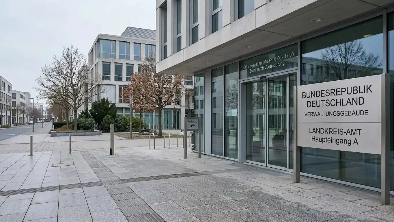 GGL-Behördengebäude in Halle mit offizieller Kennzeichnung