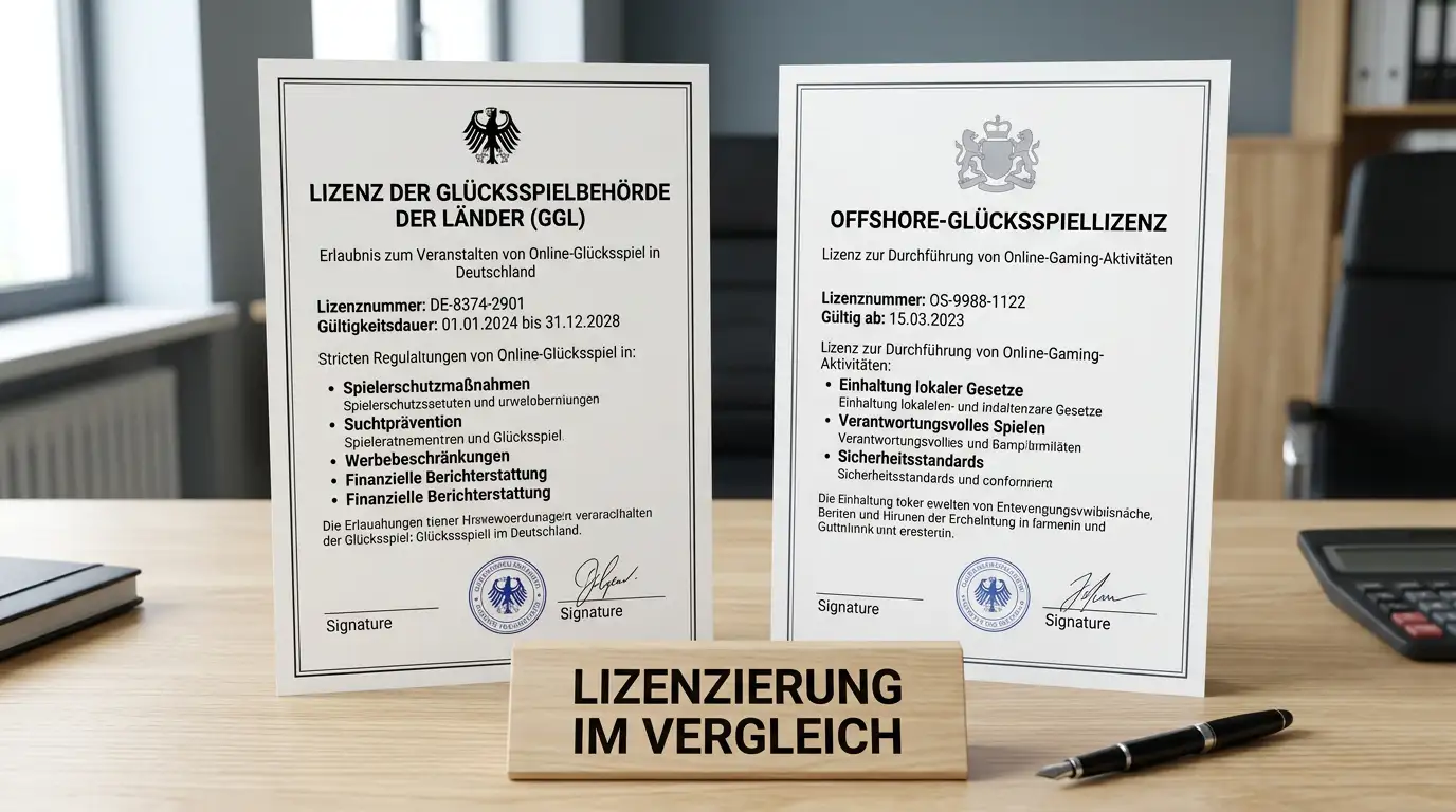 GGL-Lizenzdokument neben Offshore-Lizenz-Zertifikat im Vergleich