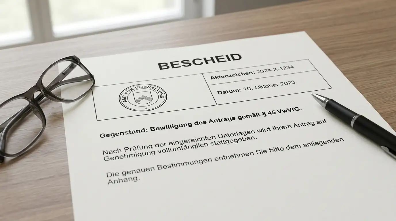 Offizielles Dokument mit GGL-Regulierungstext auf Schreibtisch mit Stempel