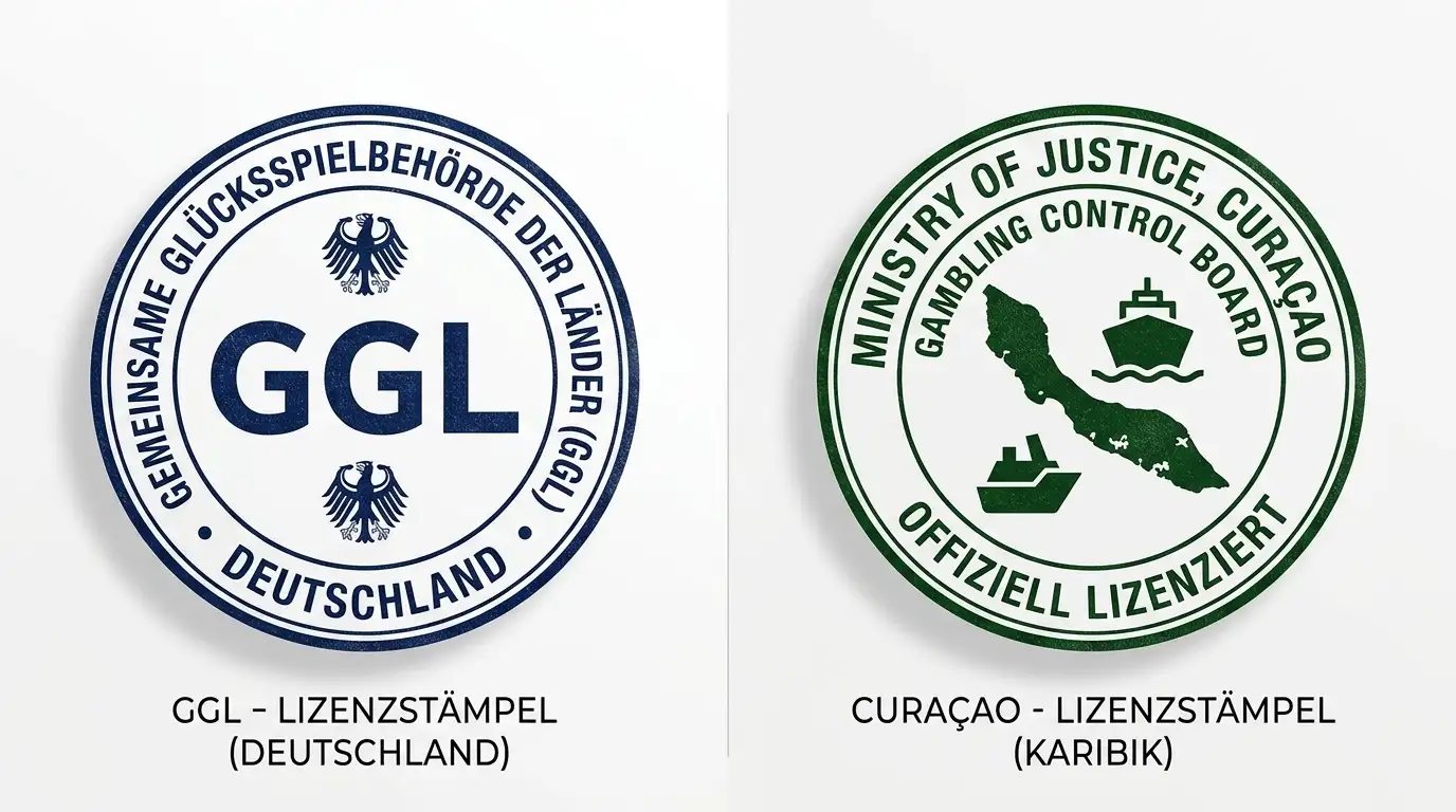 Vergleichstabelle mit Lizenzstempeln GGL und Curaçao nebeneinander