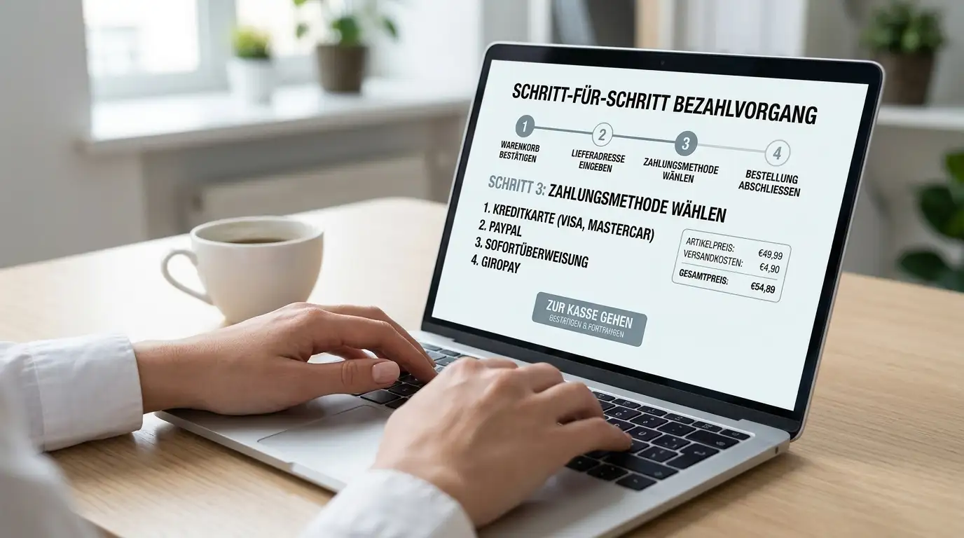 Schritt-für-Schritt-Visualisierung einer Jeton-Einzahlung am Laptop