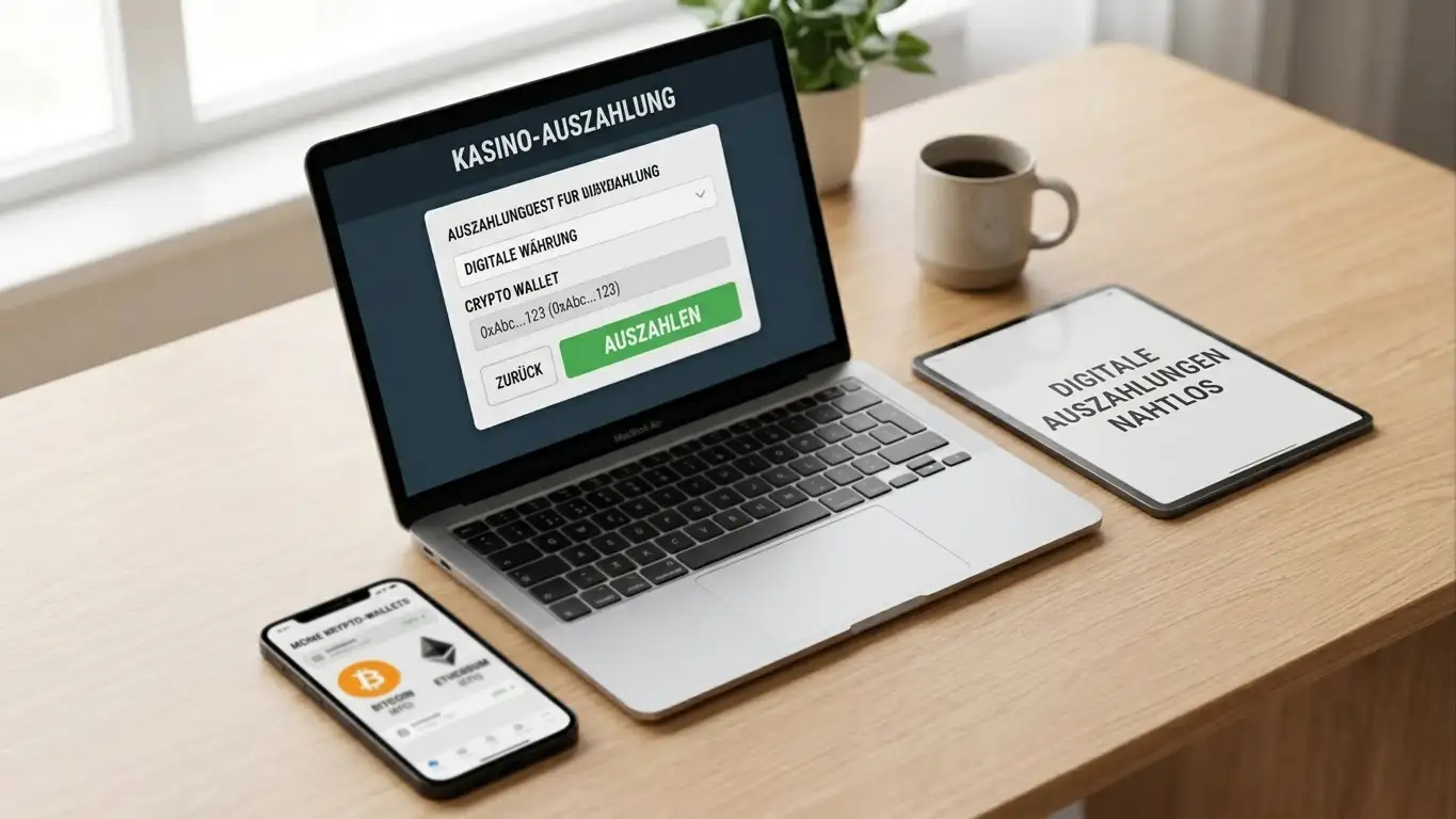 Smartphone mit Krypto-Wallet und Casino-Auszahlungsbildschirm