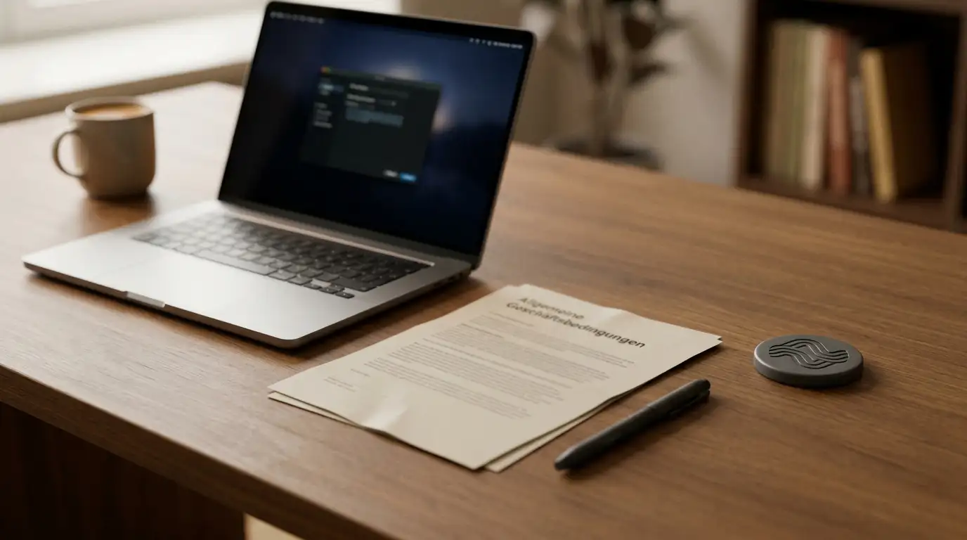 Baccarat-Bonusbedingungen auf einem neutralen Dokument neben einem Laptop
