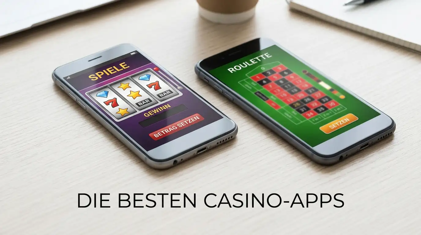 Zwei Smartphones nebeneinander mit verschiedenen Casino-Interfaces auf den Bildschirmen