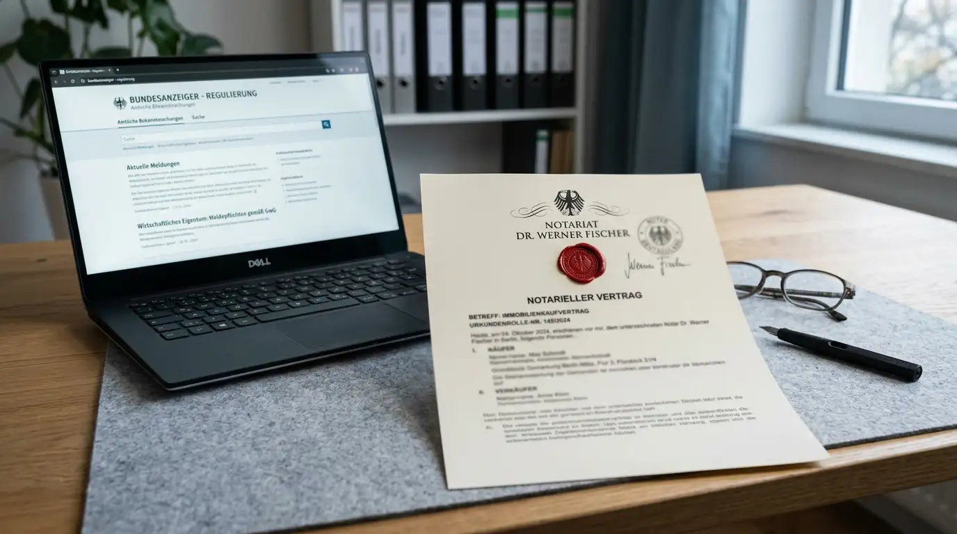 Offizielles deutsches Regulierungsdokument mit Siegel auf modernem Schreibtisch