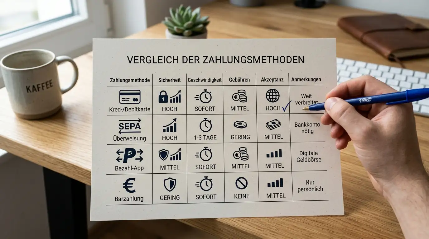 Vergleichstabelle verschiedener E-Wallet-Logos ohne Markennamen