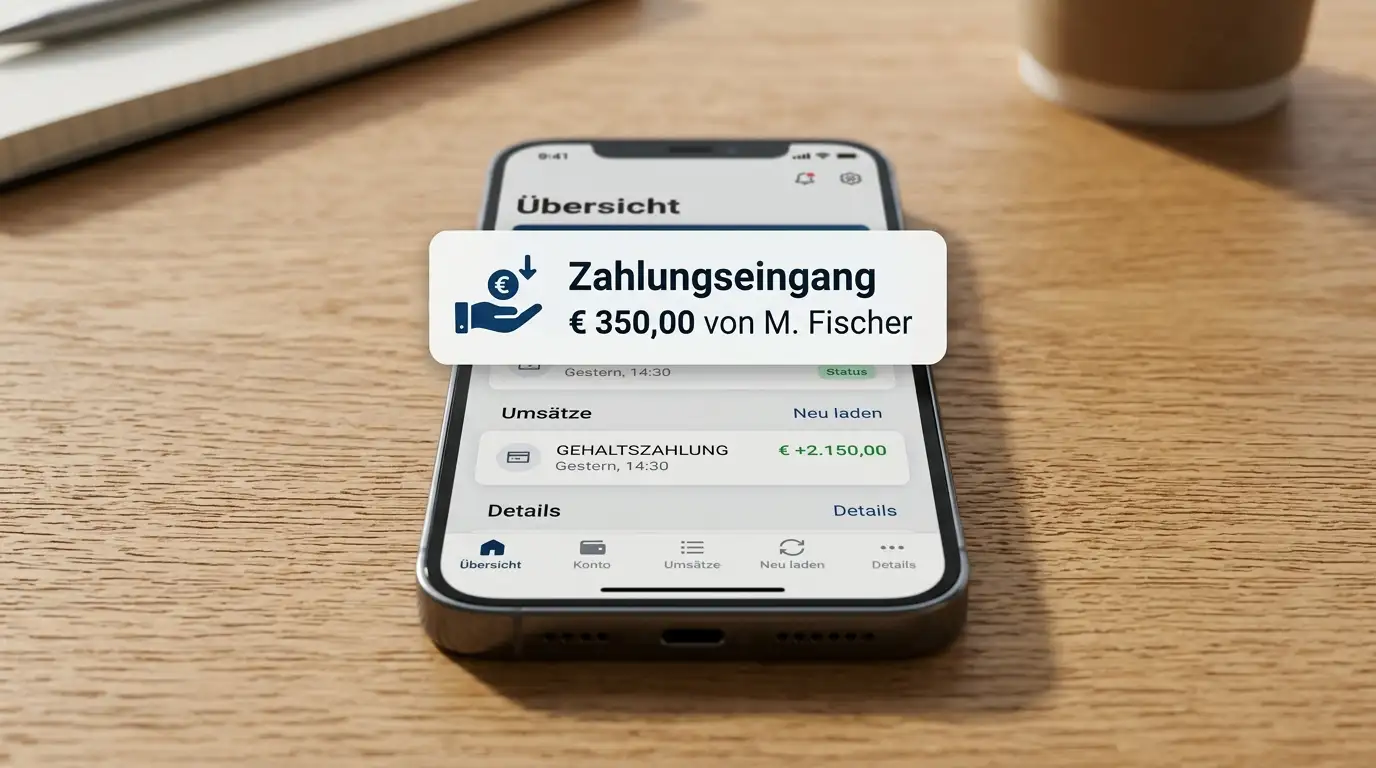 Smartphone mit PayPal-App zeigt eingehende Zahlung vom Casino