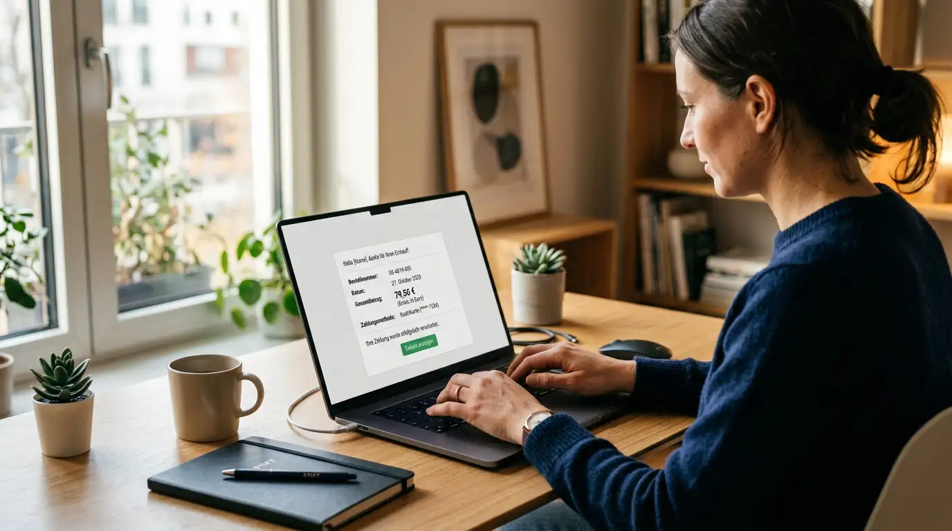 Person am Laptop bei PayPal-Login für Casino-Einzahlung
