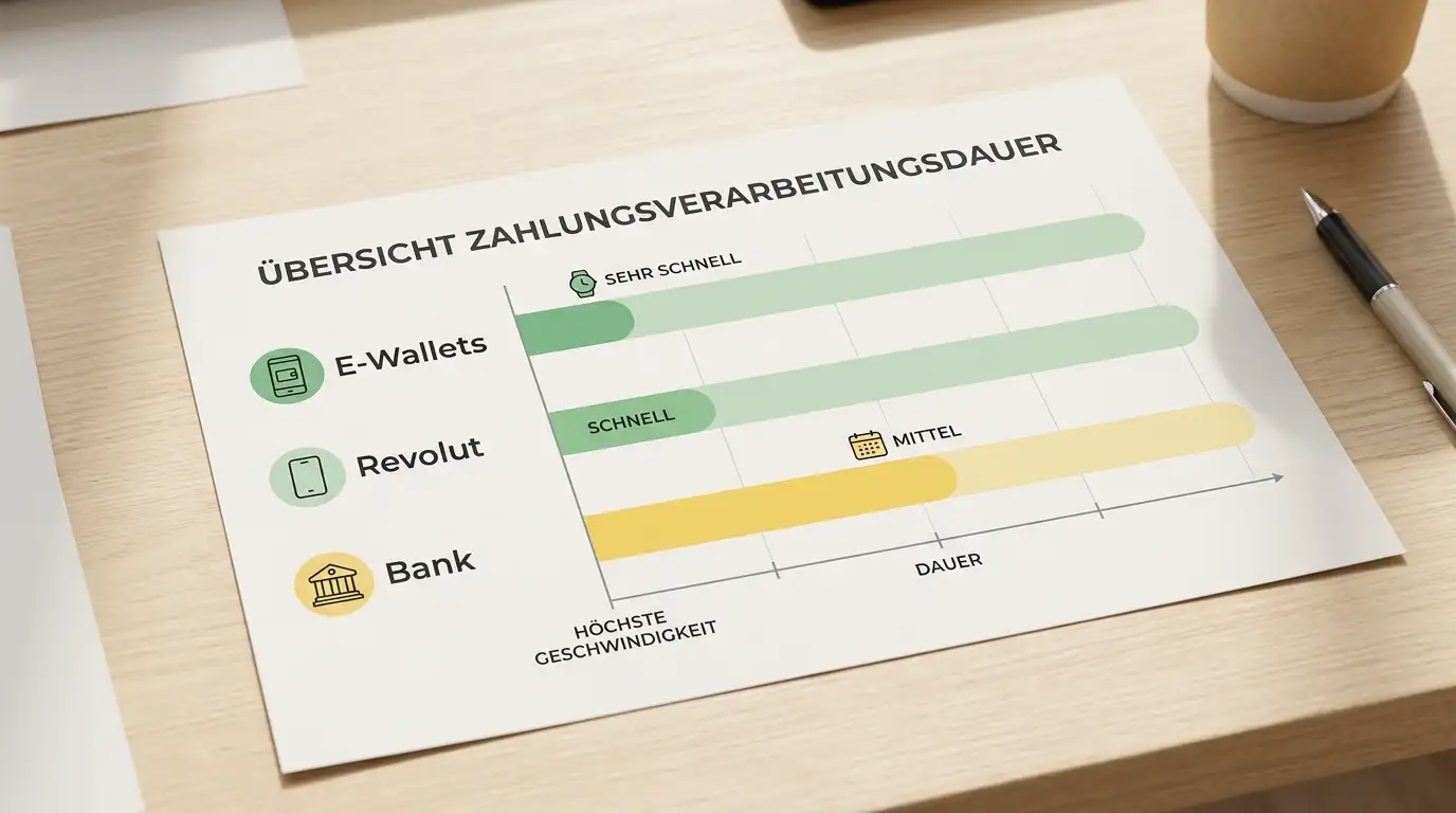 Zeitstrahl mit Auszahlungsdauer verschiedener Zahlungsmethoden