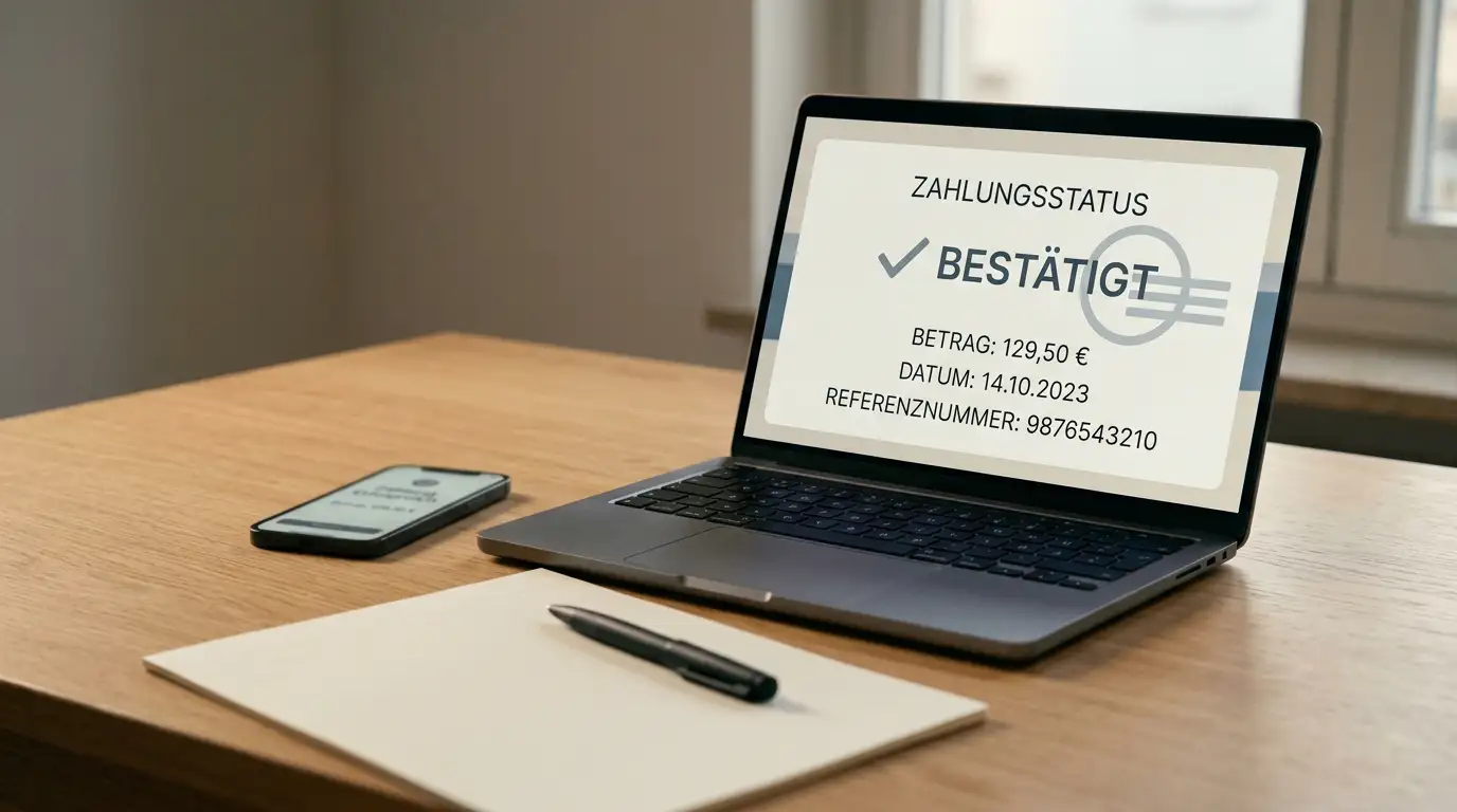 Zahlungsvorgang und Auszahlungsstatus auf Smartphone und Laptop
