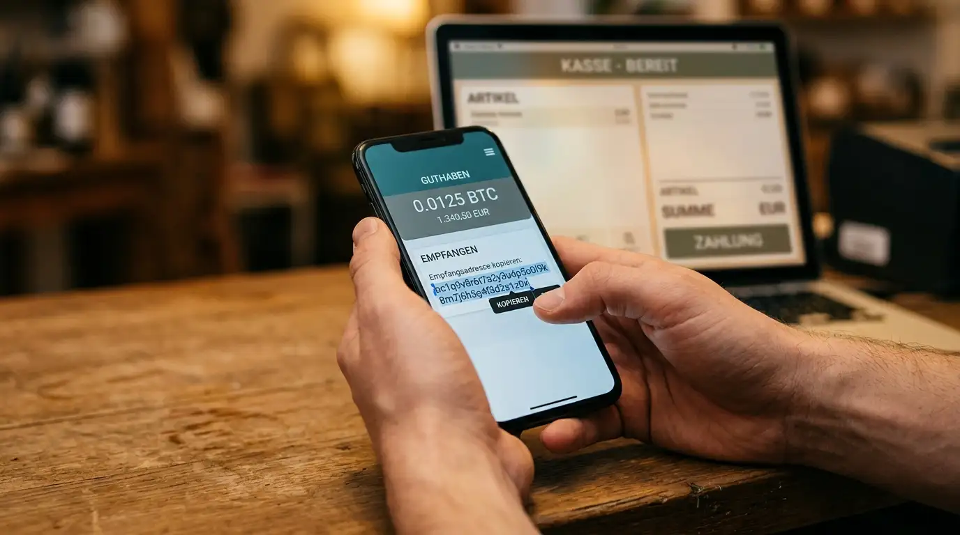 Kopieren einer Wallet-Adresse für eine Tether-Einzahlung auf dem Smartphone